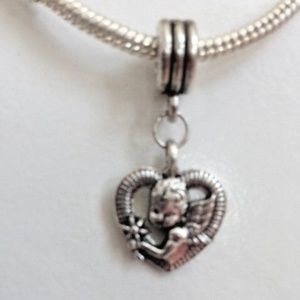 ANGEL Heart Silver Plated Dangling Charm Bead For European Style Charm Bracelets